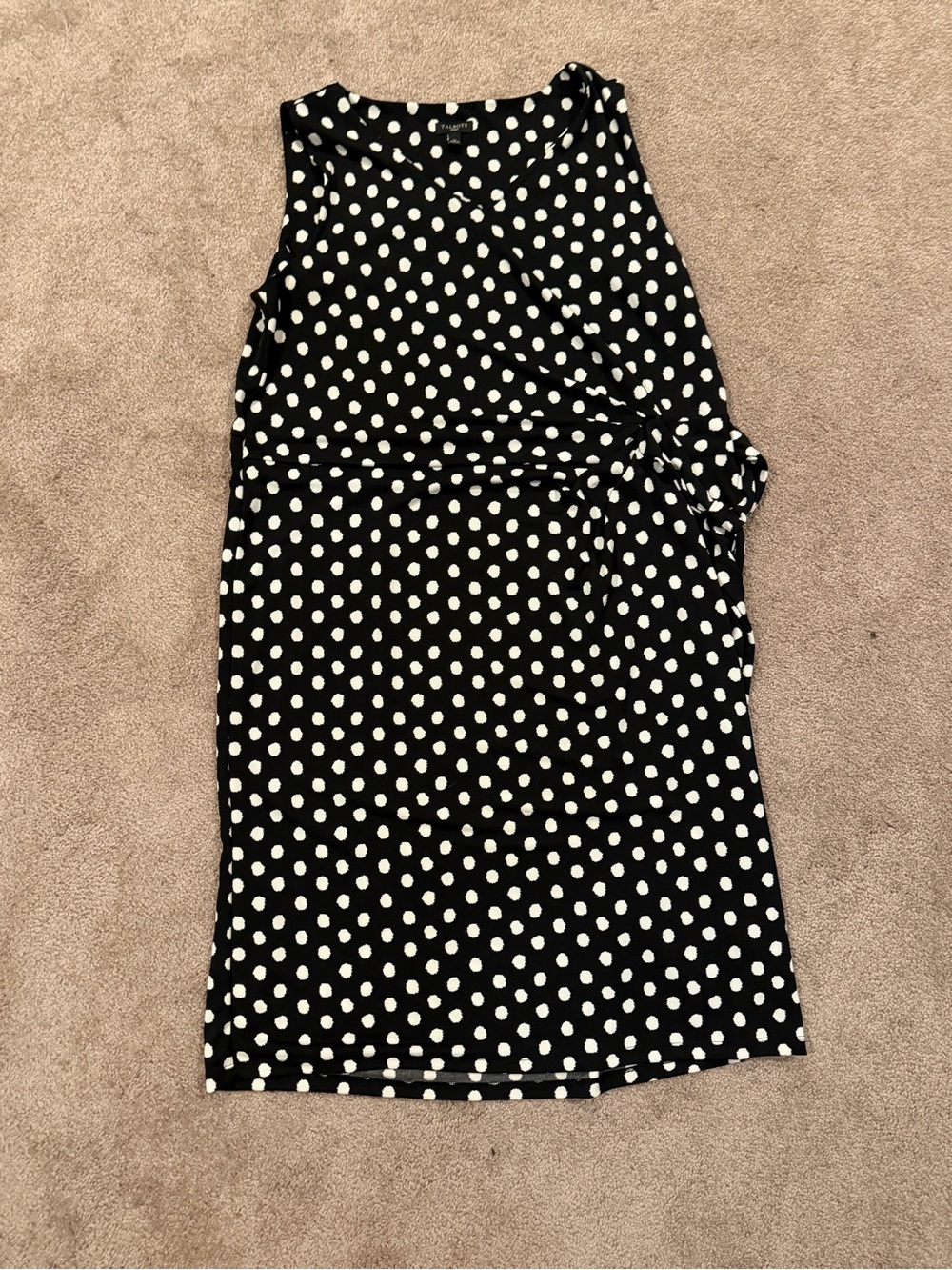 Talbots Woman 1X Polka Dot Faux Wrap Dress Black White Sleeveless